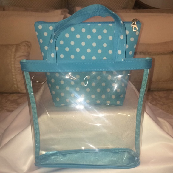 Clear/Polka Dot Mini Tote w/detachable Bag - Picture 3 of 8